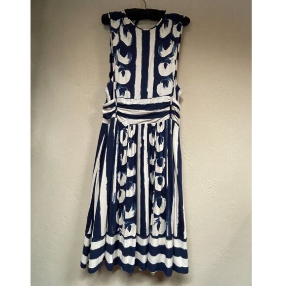 Maeve Womens Keyhole Neck Stripe A-Line Belted Dress Size Large Blue Sleeveless - Picture 1 of 10